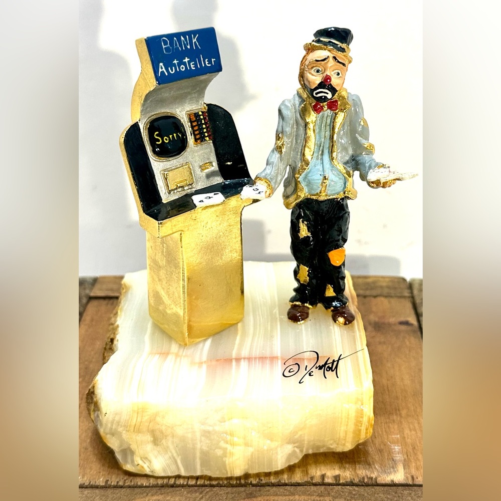 Vintage Clown at Bank ATM Sculpture by Don DeMott Signed